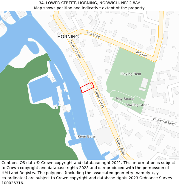 34, LOWER STREET, HORNING, NORWICH, NR12 8AA: Location map and indicative extent of plot