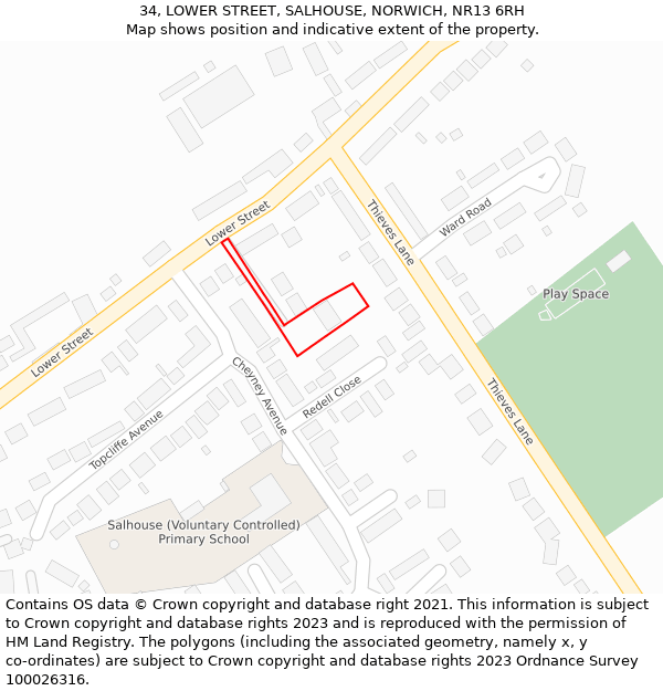 34, LOWER STREET, SALHOUSE, NORWICH, NR13 6RH: Location map and indicative extent of plot