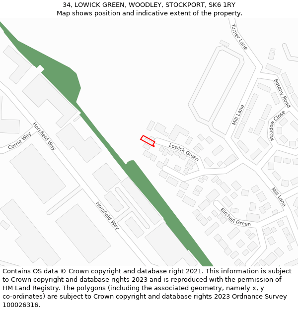 34, LOWICK GREEN, WOODLEY, STOCKPORT, SK6 1RY: Location map and indicative extent of plot