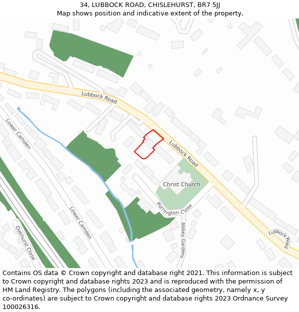 34, LUBBOCK ROAD, CHISLEHURST, BR7 5JJ: Location map and indicative extent of plot