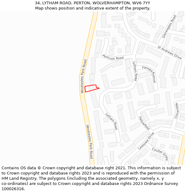34, LYTHAM ROAD, PERTON, WOLVERHAMPTON, WV6 7YY: Location map and indicative extent of plot