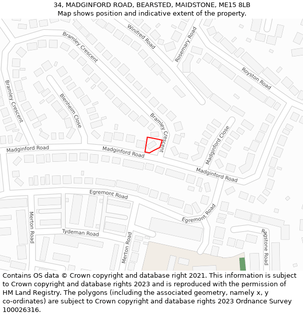 34, MADGINFORD ROAD, BEARSTED, MAIDSTONE, ME15 8LB: Location map and indicative extent of plot