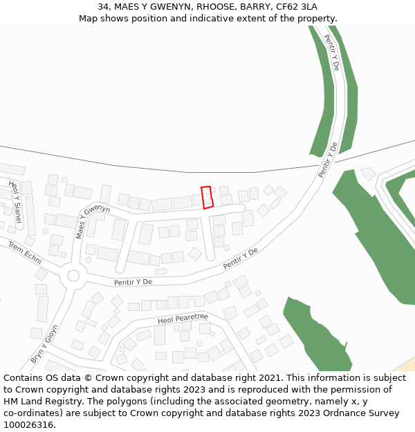 34, MAES Y GWENYN, RHOOSE, BARRY, CF62 3LA: Location map and indicative extent of plot