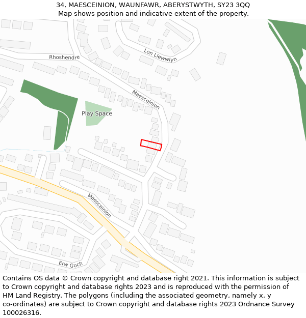 34, MAESCEINION, WAUNFAWR, ABERYSTWYTH, SY23 3QQ: Location map and indicative extent of plot