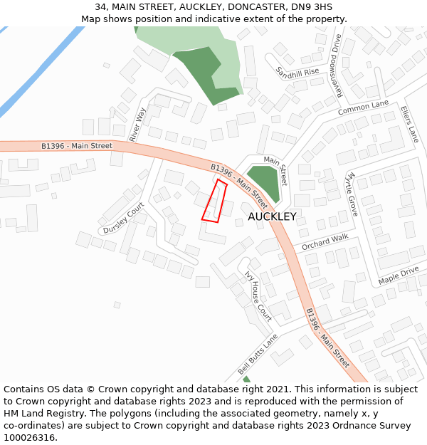 34, MAIN STREET, AUCKLEY, DONCASTER, DN9 3HS: Location map and indicative extent of plot