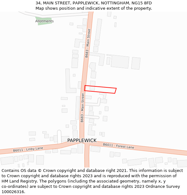 34, MAIN STREET, PAPPLEWICK, NOTTINGHAM, NG15 8FD: Location map and indicative extent of plot