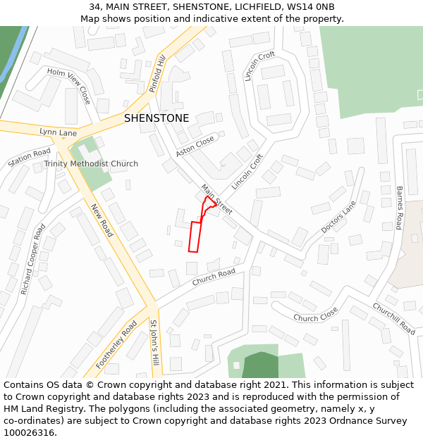 34, MAIN STREET, SHENSTONE, LICHFIELD, WS14 0NB: Location map and indicative extent of plot