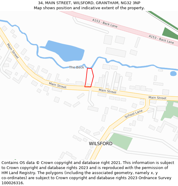 34, MAIN STREET, WILSFORD, GRANTHAM, NG32 3NP: Location map and indicative extent of plot