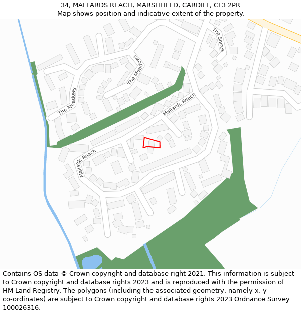 34, MALLARDS REACH, MARSHFIELD, CARDIFF, CF3 2PR: Location map and indicative extent of plot