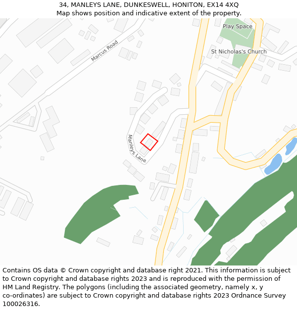 34, MANLEYS LANE, DUNKESWELL, HONITON, EX14 4XQ: Location map and indicative extent of plot