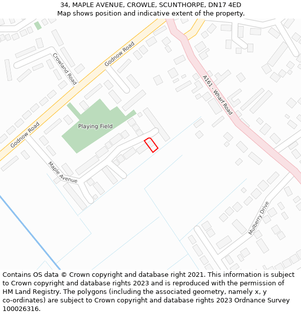 34, MAPLE AVENUE, CROWLE, SCUNTHORPE, DN17 4ED: Location map and indicative extent of plot