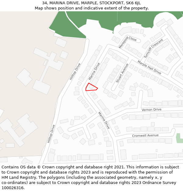 34, MARINA DRIVE, MARPLE, STOCKPORT, SK6 6JL: Location map and indicative extent of plot