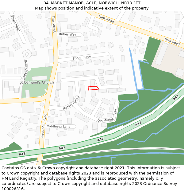 34, MARKET MANOR, ACLE, NORWICH, NR13 3ET: Location map and indicative extent of plot