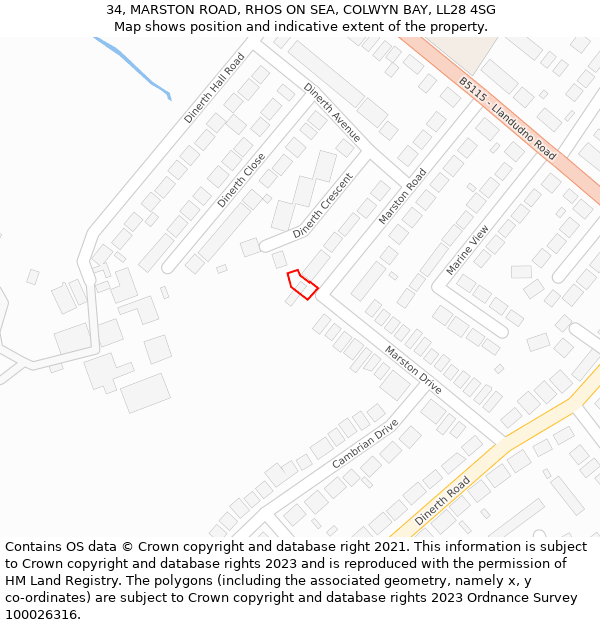 34, MARSTON ROAD, RHOS ON SEA, COLWYN BAY, LL28 4SG: Location map and indicative extent of plot