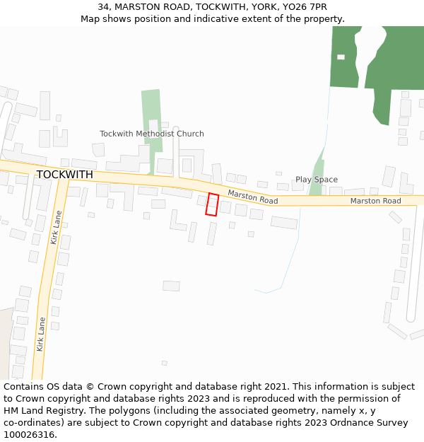 34, MARSTON ROAD, TOCKWITH, YORK, YO26 7PR: Location map and indicative extent of plot