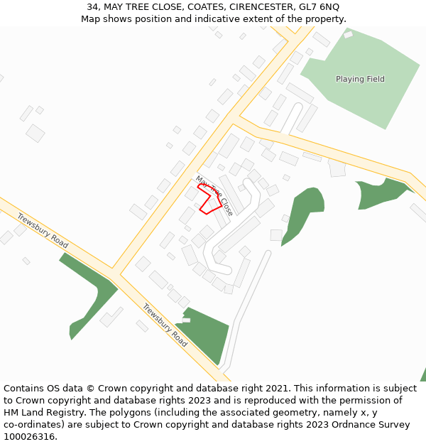 34, MAY TREE CLOSE, COATES, CIRENCESTER, GL7 6NQ: Location map and indicative extent of plot