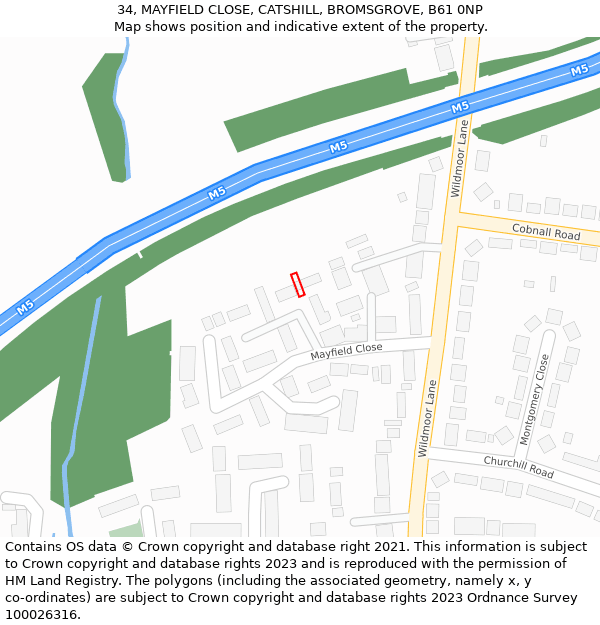 34, MAYFIELD CLOSE, CATSHILL, BROMSGROVE, B61 0NP: Location map and indicative extent of plot