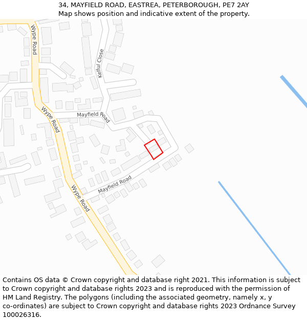 34, MAYFIELD ROAD, EASTREA, PETERBOROUGH, PE7 2AY: Location map and indicative extent of plot