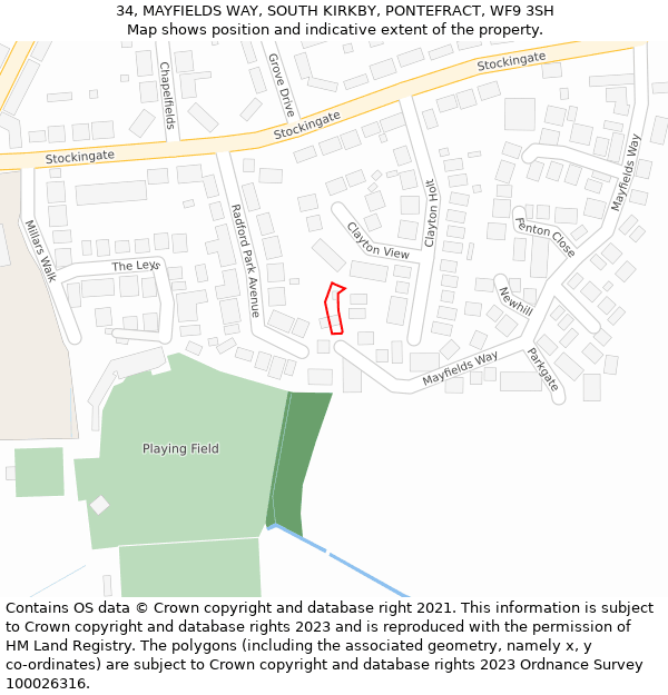 34, MAYFIELDS WAY, SOUTH KIRKBY, PONTEFRACT, WF9 3SH: Location map and indicative extent of plot