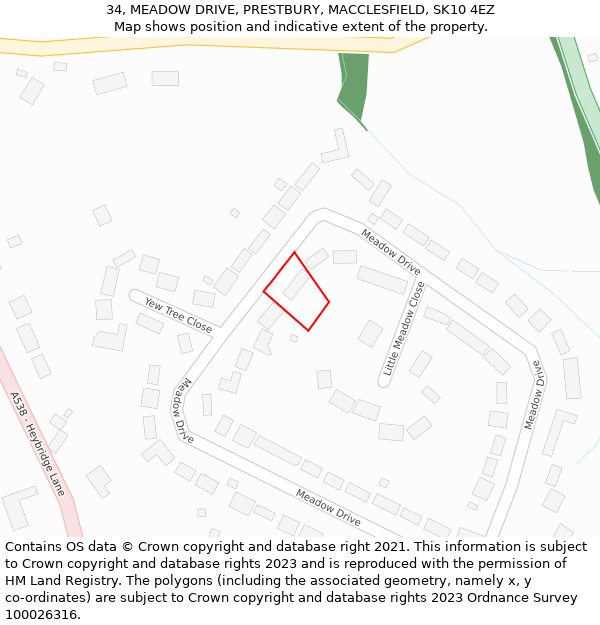 34, MEADOW DRIVE, PRESTBURY, MACCLESFIELD, SK10 4EZ: Location map and indicative extent of plot