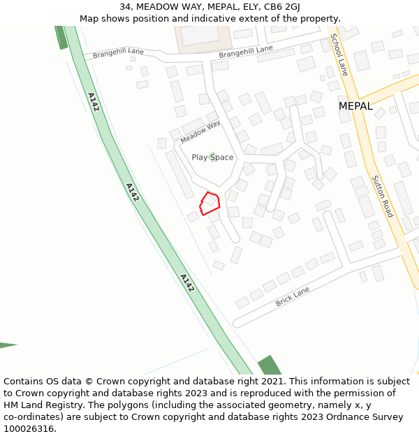 34, MEADOW WAY, MEPAL, ELY, CB6 2GJ: Location map and indicative extent of plot