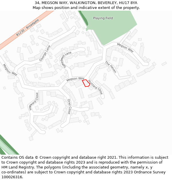 34, MEGSON WAY, WALKINGTON, BEVERLEY, HU17 8YA: Location map and indicative extent of plot