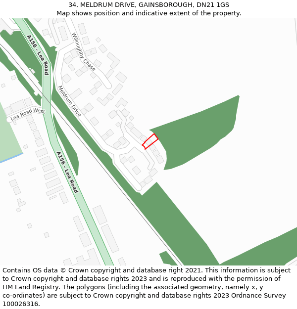 34, MELDRUM DRIVE, GAINSBOROUGH, DN21 1GS: Location map and indicative extent of plot