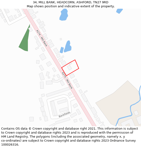 34, MILL BANK, HEADCORN, ASHFORD, TN27 9RD: Location map and indicative extent of plot