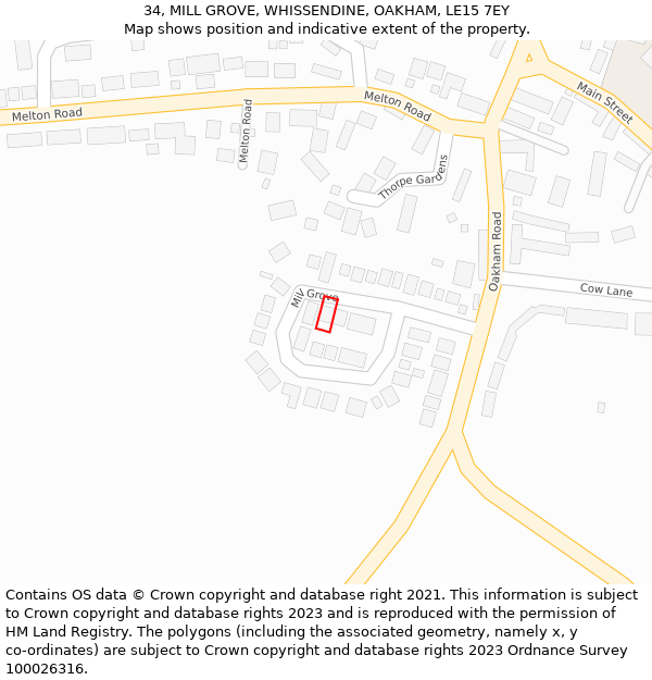 34, MILL GROVE, WHISSENDINE, OAKHAM, LE15 7EY: Location map and indicative extent of plot