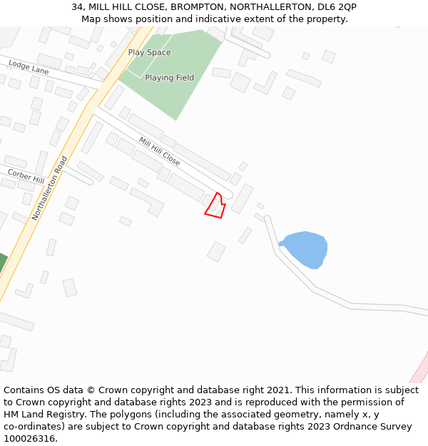 34, MILL HILL CLOSE, BROMPTON, NORTHALLERTON, DL6 2QP: Location map and indicative extent of plot