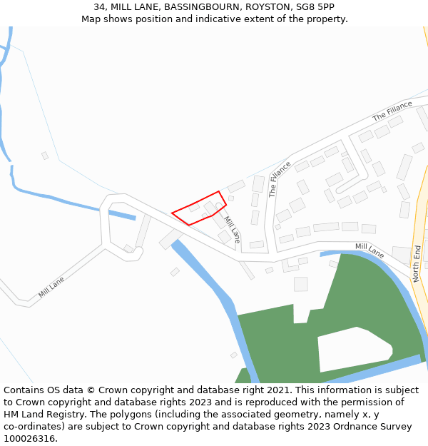 34, MILL LANE, BASSINGBOURN, ROYSTON, SG8 5PP: Location map and indicative extent of plot