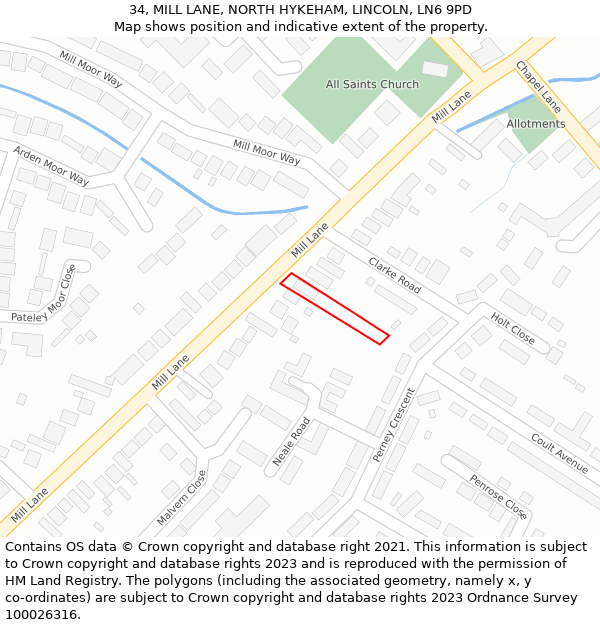 34, MILL LANE, NORTH HYKEHAM, LINCOLN, LN6 9PD: Location map and indicative extent of plot