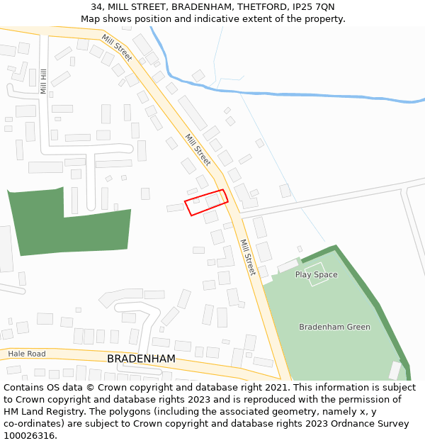 34, MILL STREET, BRADENHAM, THETFORD, IP25 7QN: Location map and indicative extent of plot