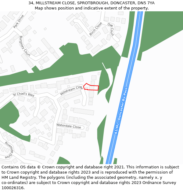 34, MILLSTREAM CLOSE, SPROTBROUGH, DONCASTER, DN5 7YA: Location map and indicative extent of plot