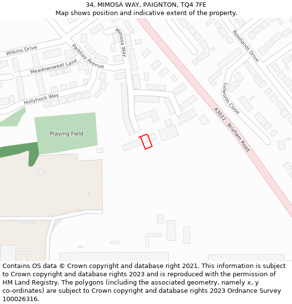 34, MIMOSA WAY, PAIGNTON, TQ4 7FE: Location map and indicative extent of plot
