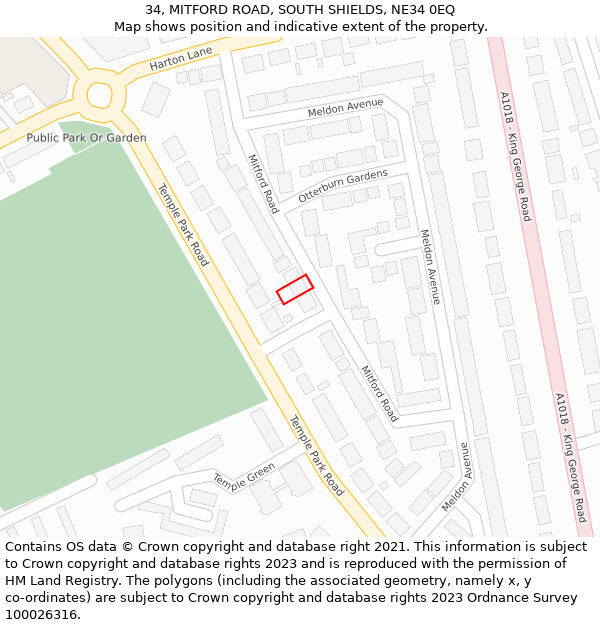 34, MITFORD ROAD, SOUTH SHIELDS, NE34 0EQ: Location map and indicative extent of plot