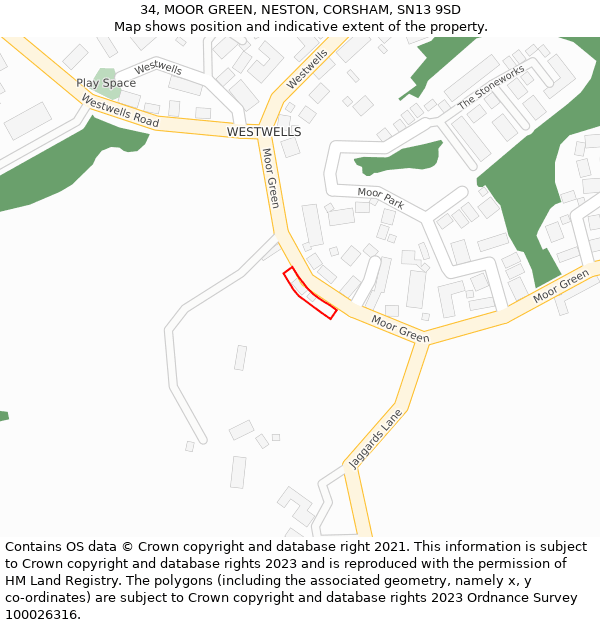 34, MOOR GREEN, NESTON, CORSHAM, SN13 9SD: Location map and indicative extent of plot