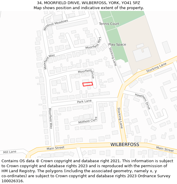 34, MOORFIELD DRIVE, WILBERFOSS, YORK, YO41 5PZ: Location map and indicative extent of plot