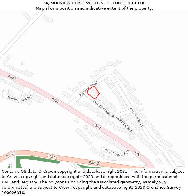 34, MORVIEW ROAD, WIDEGATES, LOOE, PL13 1QE: Location map and indicative extent of plot