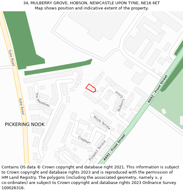 34, MULBERRY GROVE, HOBSON, NEWCASTLE UPON TYNE, NE16 6ET: Location map and indicative extent of plot