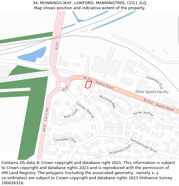 34, MUNNINGS WAY, LAWFORD, MANNINGTREE, CO11 2LQ: Location map and indicative extent of plot