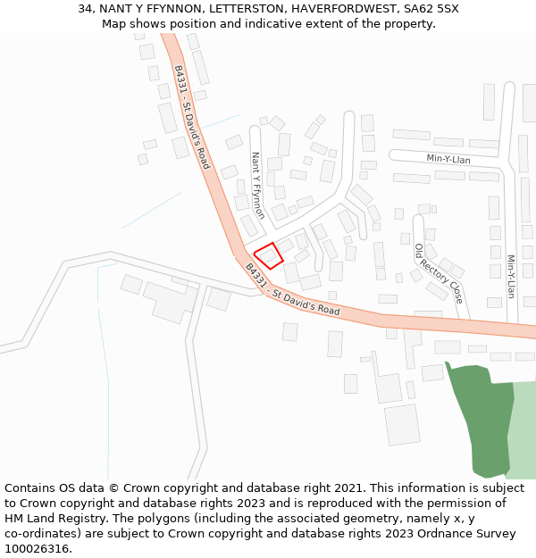 34, NANT Y FFYNNON, LETTERSTON, HAVERFORDWEST, SA62 5SX: Location map and indicative extent of plot