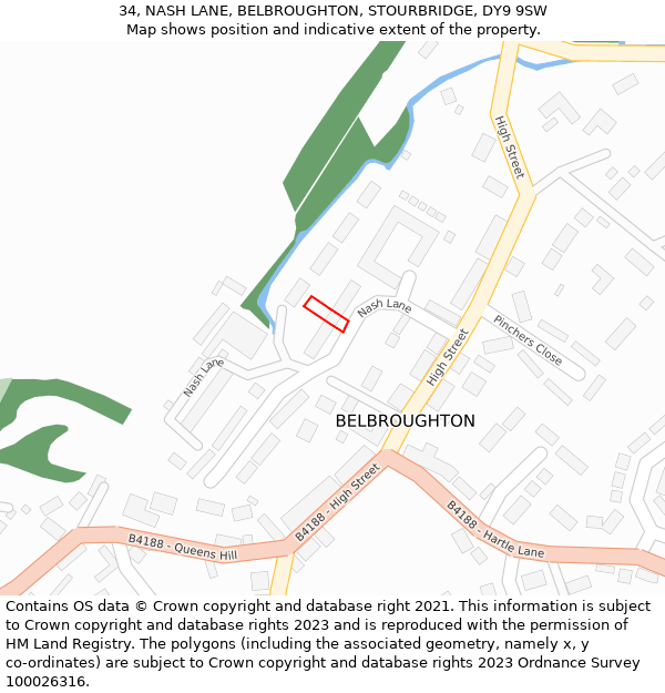 34, NASH LANE, BELBROUGHTON, STOURBRIDGE, DY9 9SW: Location map and indicative extent of plot