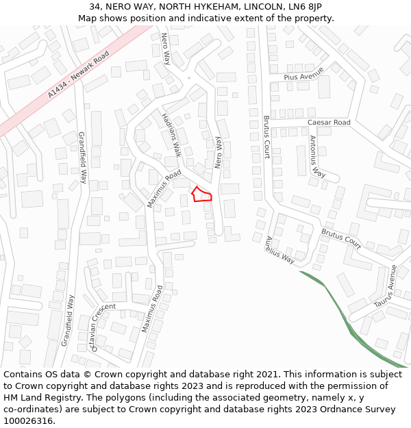 34, NERO WAY, NORTH HYKEHAM, LINCOLN, LN6 8JP: Location map and indicative extent of plot