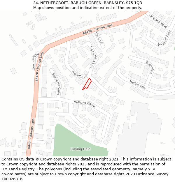 34, NETHERCROFT, BARUGH GREEN, BARNSLEY, S75 1QB: Location map and indicative extent of plot