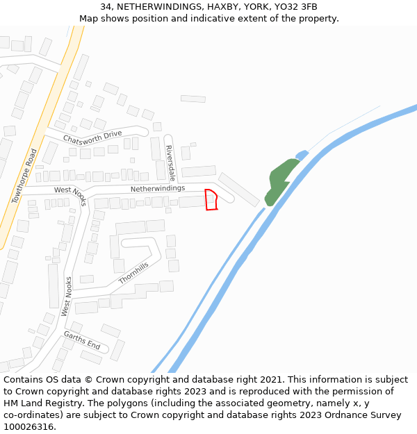 34, NETHERWINDINGS, HAXBY, YORK, YO32 3FB: Location map and indicative extent of plot