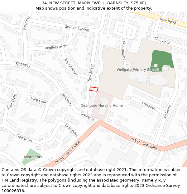 34, NEW STREET, MAPPLEWELL, BARNSLEY, S75 6EJ: Location map and indicative extent of plot