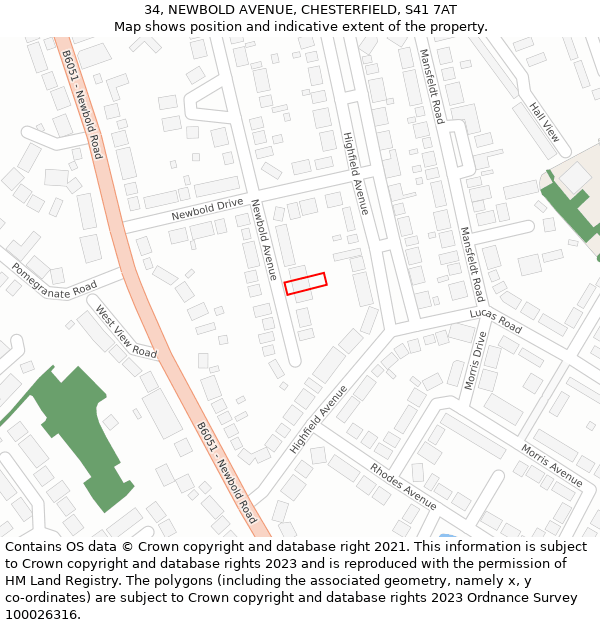 34, NEWBOLD AVENUE, CHESTERFIELD, S41 7AT: Location map and indicative extent of plot