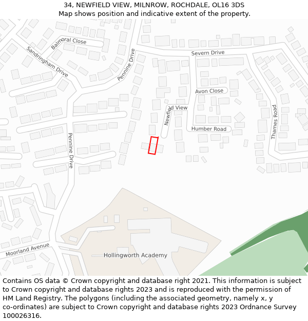 34, NEWFIELD VIEW, MILNROW, ROCHDALE, OL16 3DS: Location map and indicative extent of plot