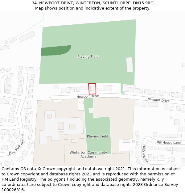 34, NEWPORT DRIVE, WINTERTON, SCUNTHORPE, DN15 9RG: Location map and indicative extent of plot